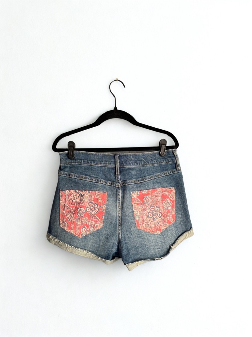 Hollister Blue Denim Shorts with Red Bandana Pockets